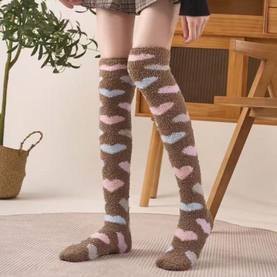 Women Long Floor Socks Soft Fluffy Over Knee Socks Colorful Warm Thick Thigh High