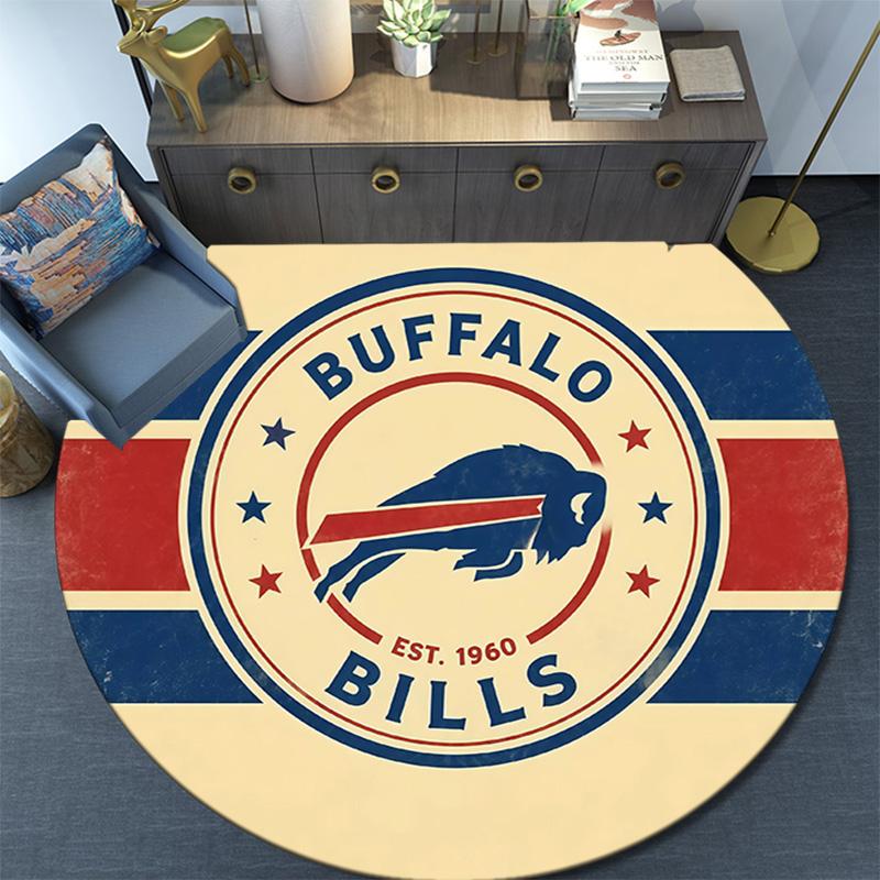 Buffalo Bills Round Area Rug,Carpet Rug for Living Room Bedroom Sofa Playroom Decor,Non-slip Floor Mat