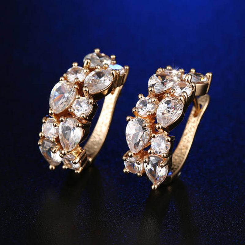Серьги для женщин Ювелирные изделия Позолота 14K Pendientes Модные Круглые Кольца Прозрачная Мозаика Цирконий CZ Пусеты Серьга-гвоздик Ювелирное изделие