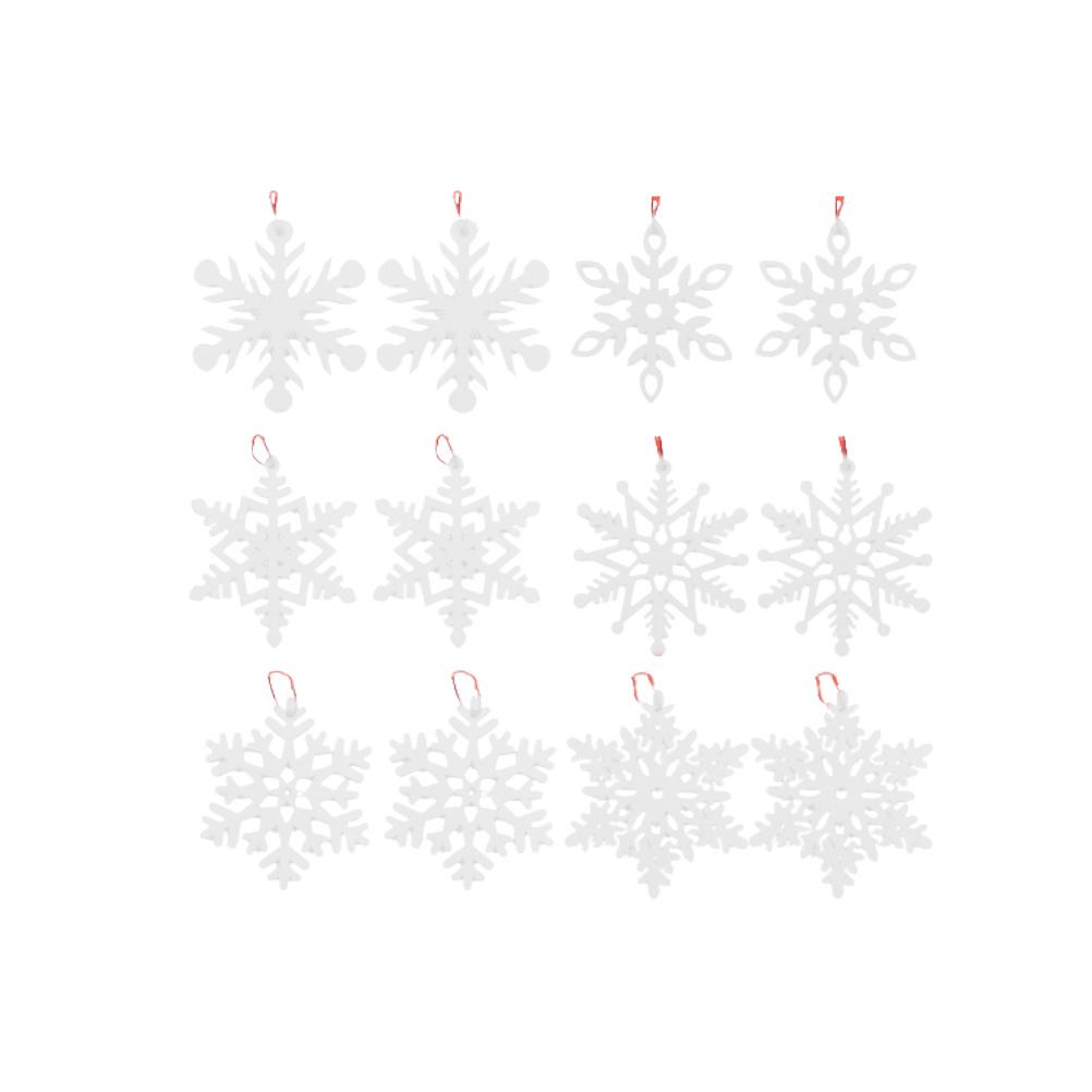 12Pcs Wooden Snowflake Pendants Christmas Hanging Decorations Delicate Snowflake Shapes for Tree Window Courtyard Use