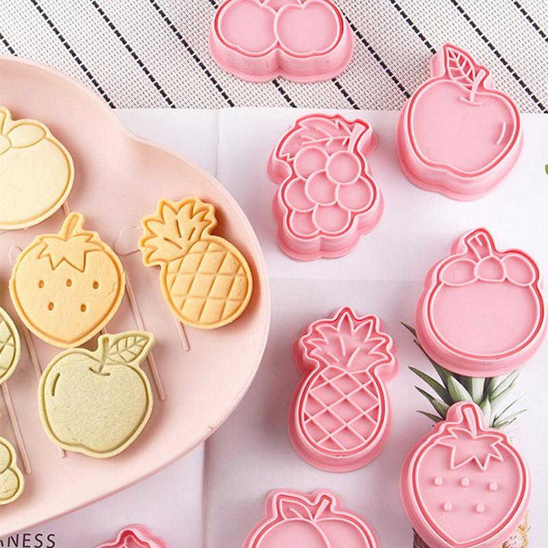 8Pcs Fruit Cookie Embosser Mold 3D Frosting Fondant Plastic Cookie Press Mold