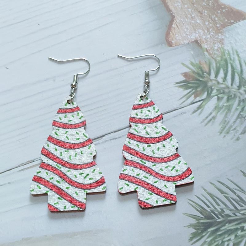 Christmas Tree Cookie Wooden Earrings - Festive Holiday Gift Pendant