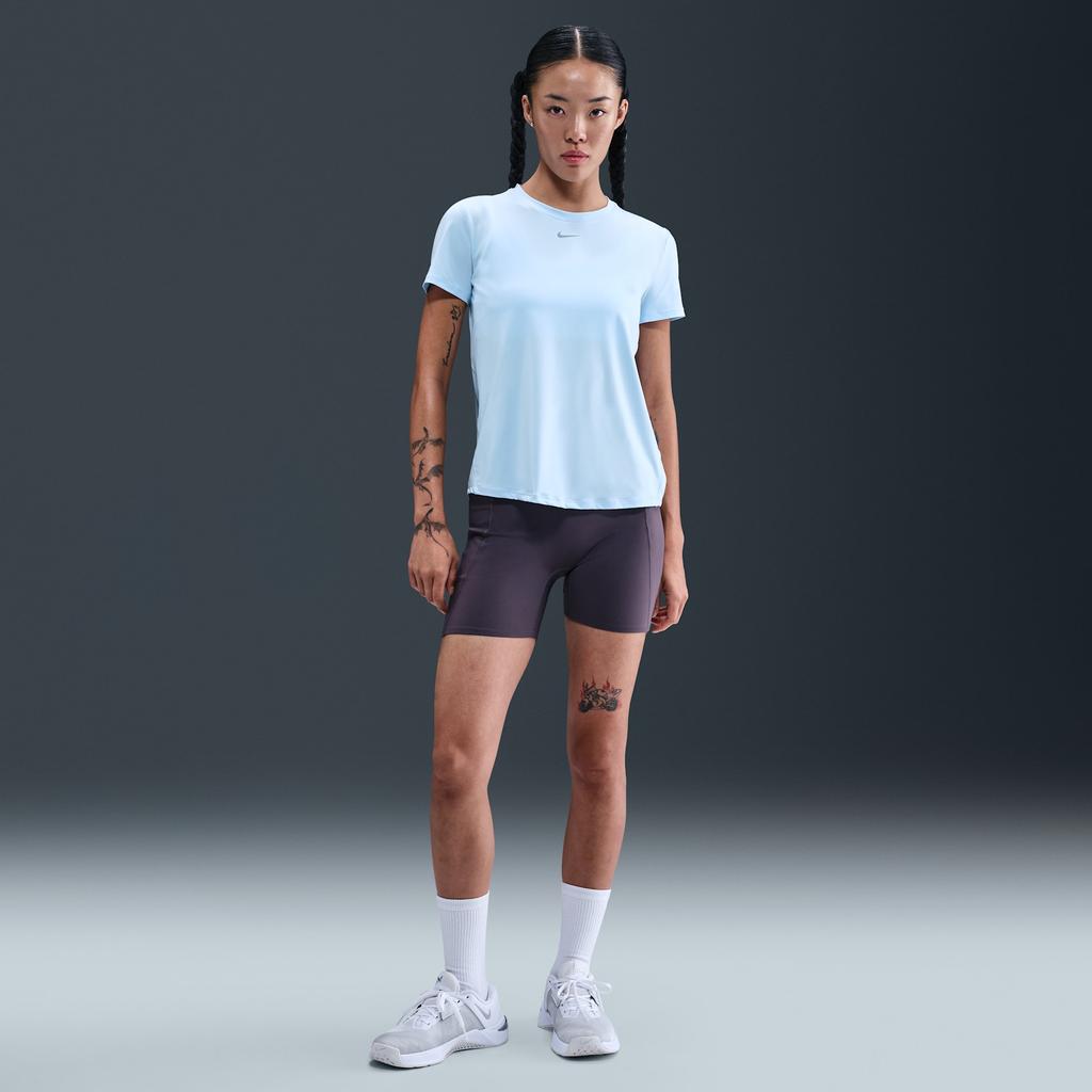 Nike Dri-Fit Удобная Однотонная Простая Универсальная Дышащая Быстросохнущая Футболка с Коротким Рукавом Обычного Кроя Женские Топы Синий FN2799423