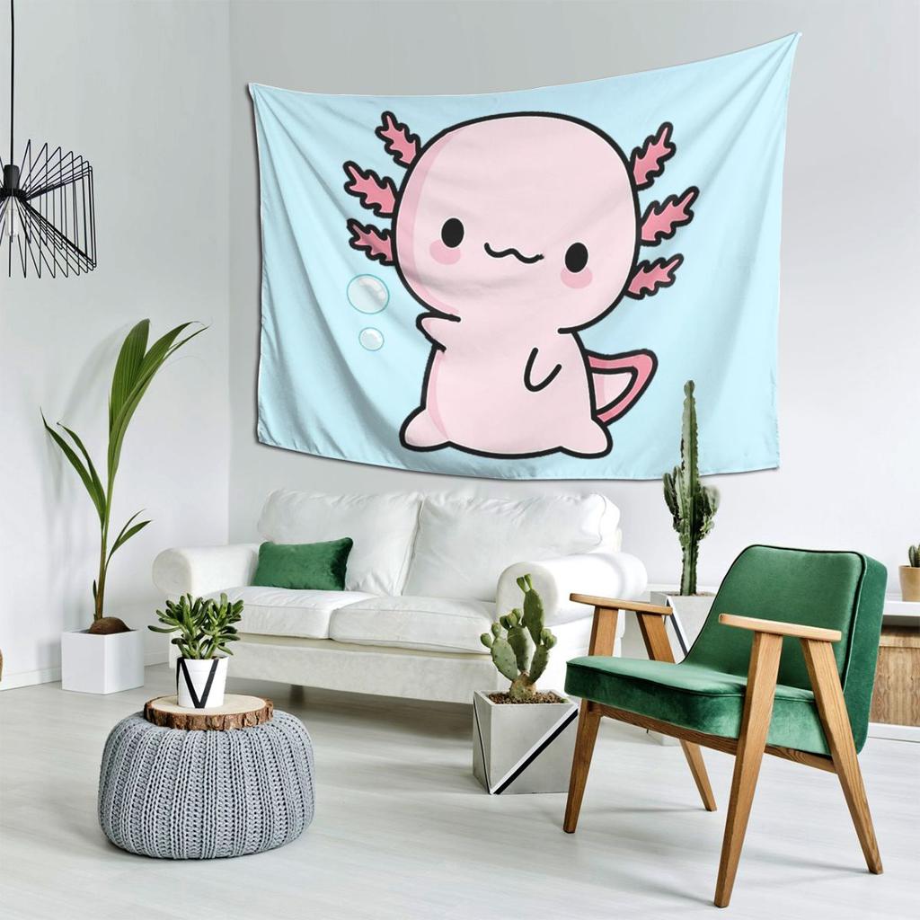 Cute Axolotl Salute Tapestry Decor Art Aesthetic Tapestries for Living Room Bedroom Home Wall Cloth Wall Hanging