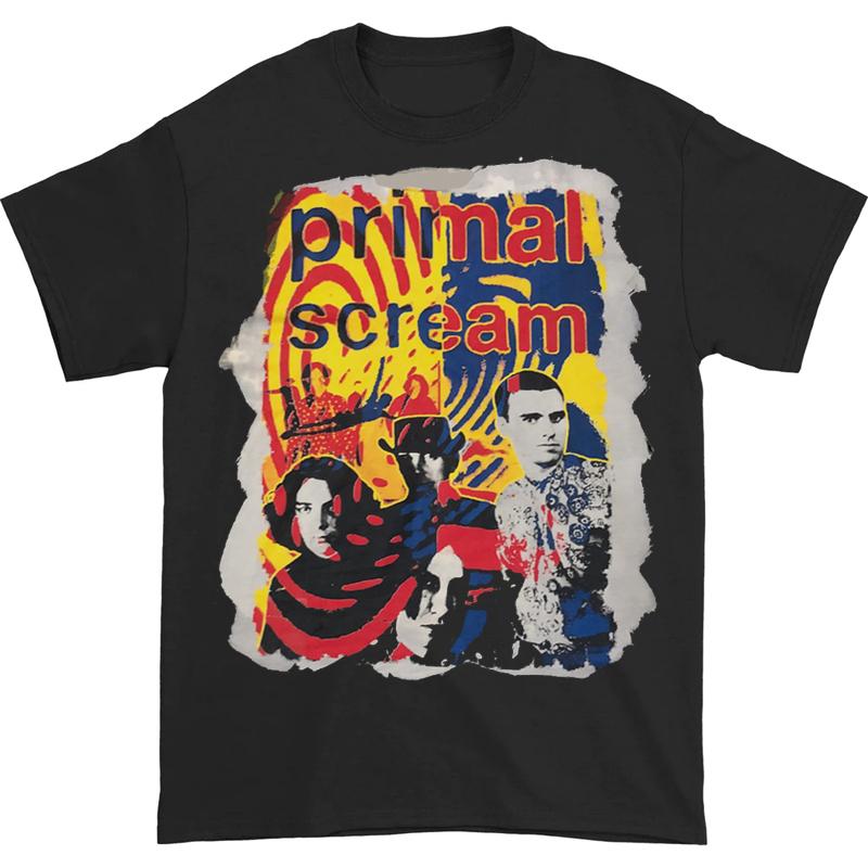 1984 Британский Эйсид-рок Primal Scream Оригинальный состав Американский кэжуал красная футболка с коротким рукавом Раскованные улицы Литературный
