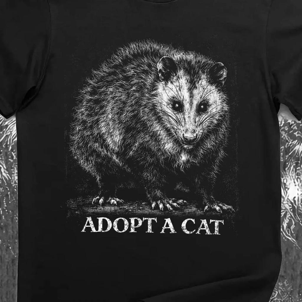 Adopt A Cat Opossum T Shirt Funny Trash Panda Meme Vintage Comfortable Unisex Soft Slightly Stylish Designer Clothes