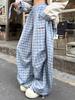 Уличная одежда Y2K клетчатые широкие брюки женские винтажные американские брюки с высокой талией Harajuku свободные повседневные брюки Bf
