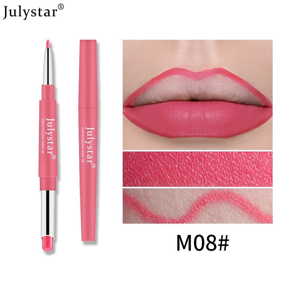 Европейская и американская двусторонняя стойкая помада и карандаш для губ - Розовый выдвижной не тускнеющий, не оставляющий следов на чашке.