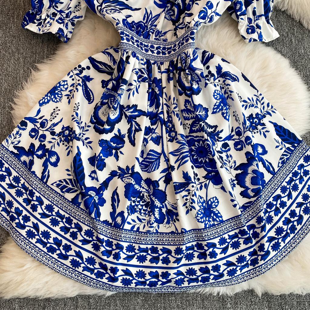 Летнее женское дизайнерское винтажное платье с принтом, элегантное однобортное вечернее платье с v-образным вырезом