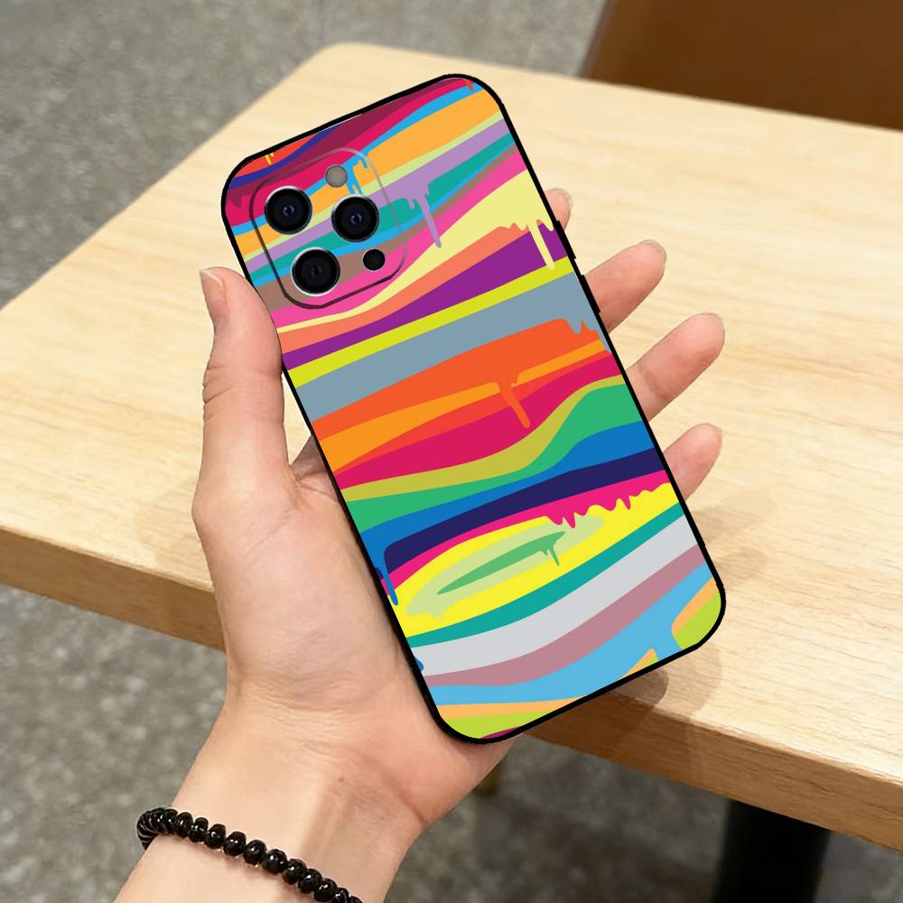 C-Цветной Радужный Полосатый Чехол Для Телефона Для iPhone 17, 16,15,14,13,12,11 Plus,Pro Max, Другие Мягкий Черный Чехол