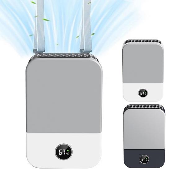 Portable Neck Fan with 3 Speed Settings Digital Display Low Noise Rechargeable Silent Air Conditioner Cooling Fan with Waist Clip