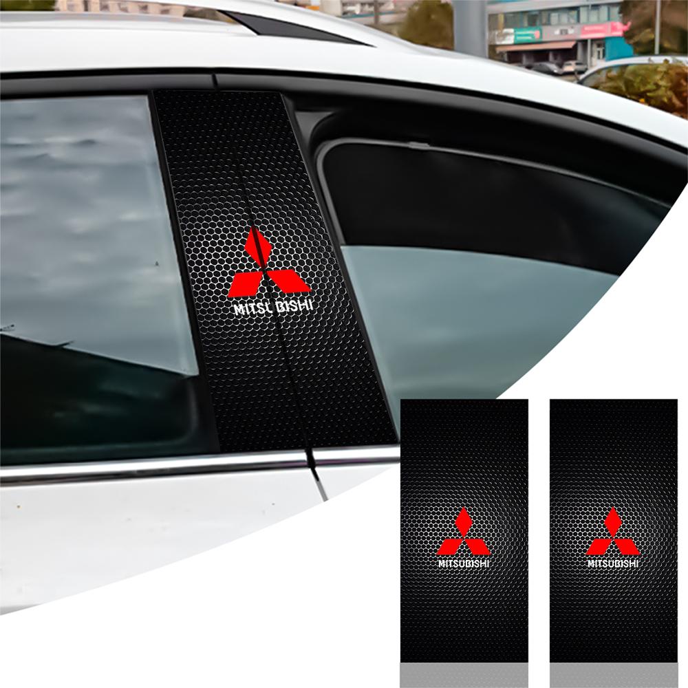 2Pcs Car Center Pillar Stickers Decoration Accessories For Mitsubishi 9 Ralliart EX ASX L200 Colt Outlander Pajero Lancer Cross