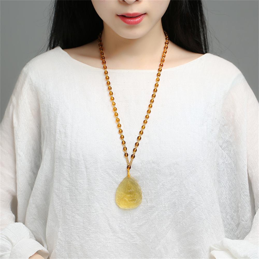 Charm Topaz Hand Carved Chinese God of Wealth Lucky Pendant Ice Yellow Crystal Necklaces Jewelry for Women Man Trendy Gift