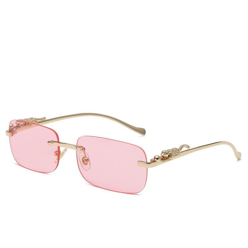 New frameless square sunglasses for men and women, vintage cheetah decorative sunglasses, leopard head metal sunglasses