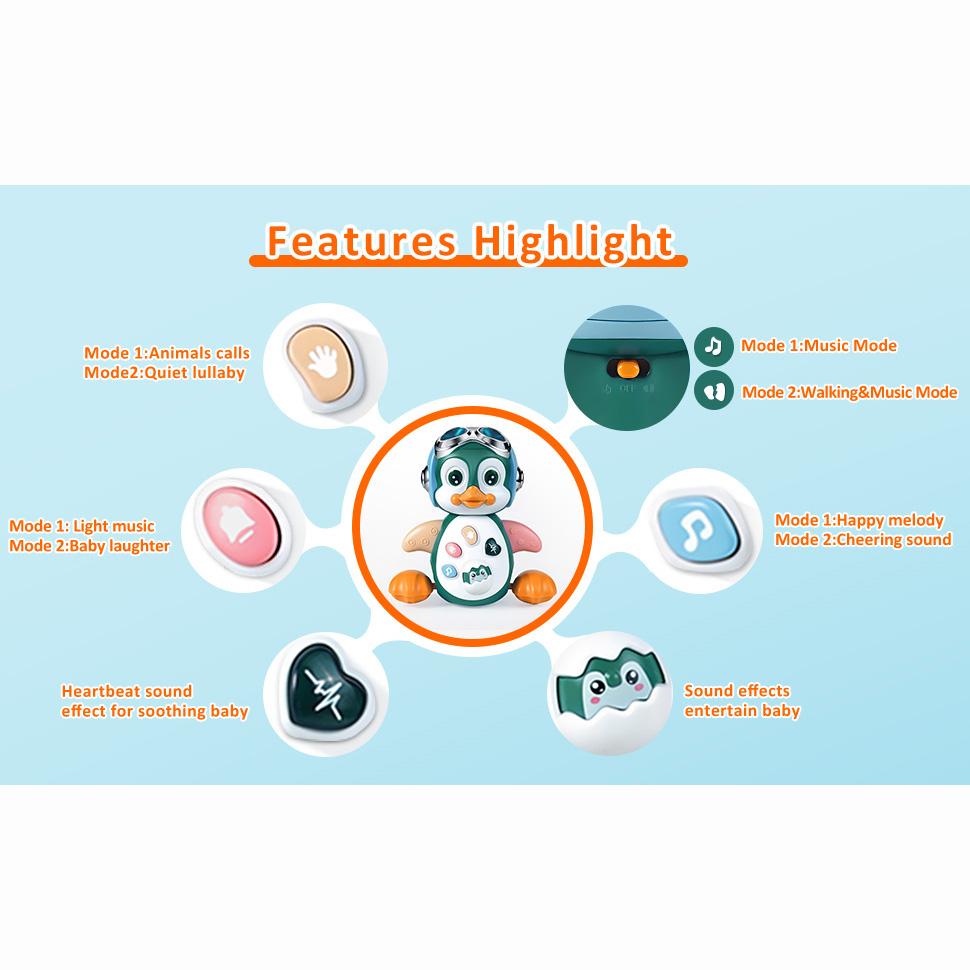 Детские музыкальные игрушки, детская игрушка для ползания со световыми звуками, интерактивный пингвин для раннего обучения, движущаяся детская игрушка для детей от 1 до 3 лет