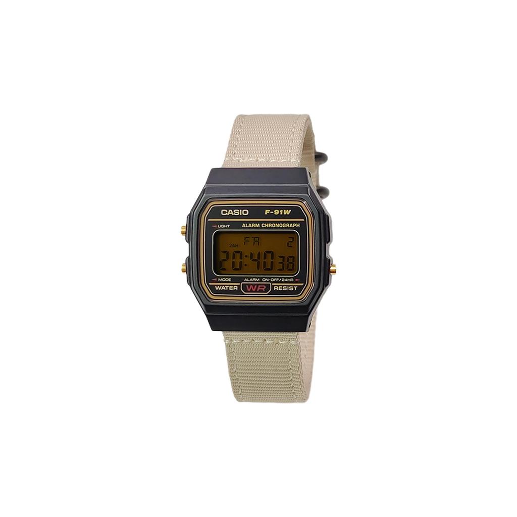 Casio Коллекция Custom Часы с кварцевым механизмом и нейлоновым ремешком Мужские часы Черный циферблат F-91WG-9(Watch5--)