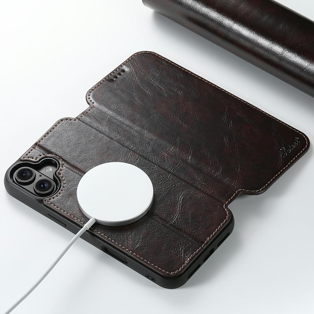 SUTENI J05 Чехол для iPhone 17, совместимый с MagSafe, текстурированная откидная крышка из ПУ кожи