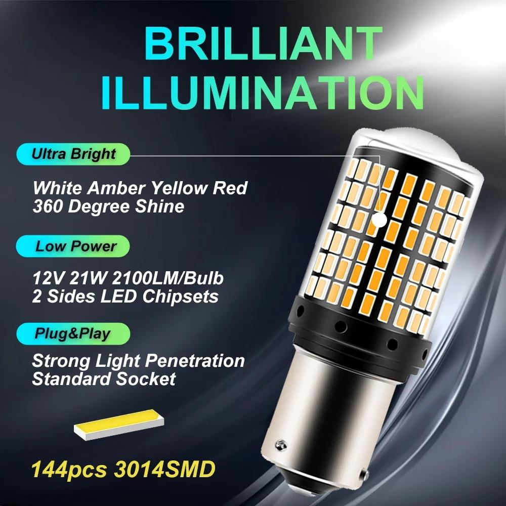 2 шт. 1156 BA15S P21W BAU15S PY21W 7440 W21W P21/5W 1157 BAY15D 7443 3157 Светодиодные лампы 144smd CanBus Лампа Указатель поворота заднего хода