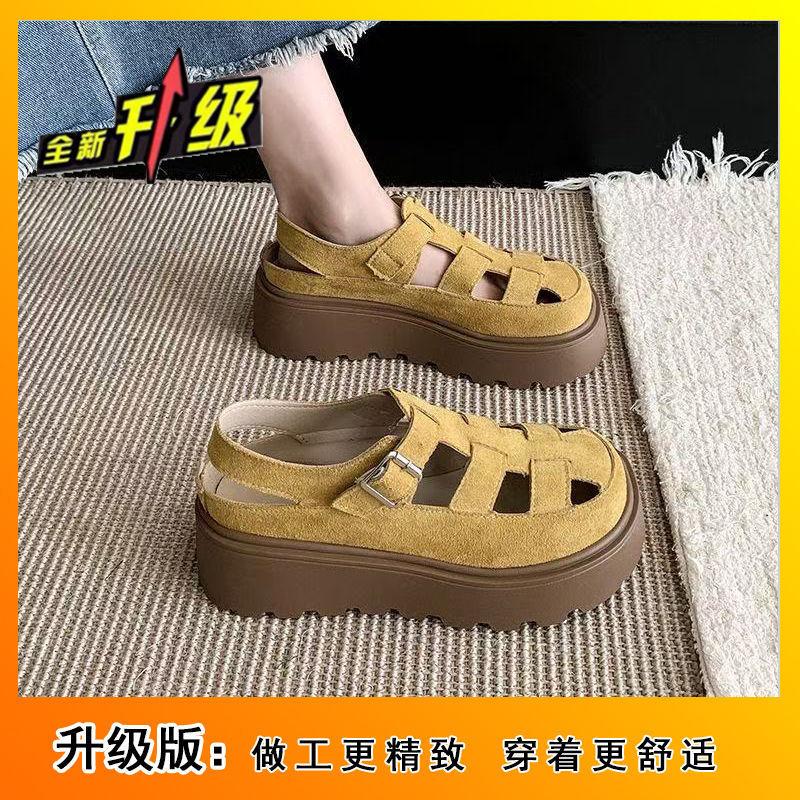 Сандалии на платформе с толстой подошвой и закрытым носком, женские, новинка лета 2025, римские туфли, туфли-лодочки с маленькой клеткой для свинки