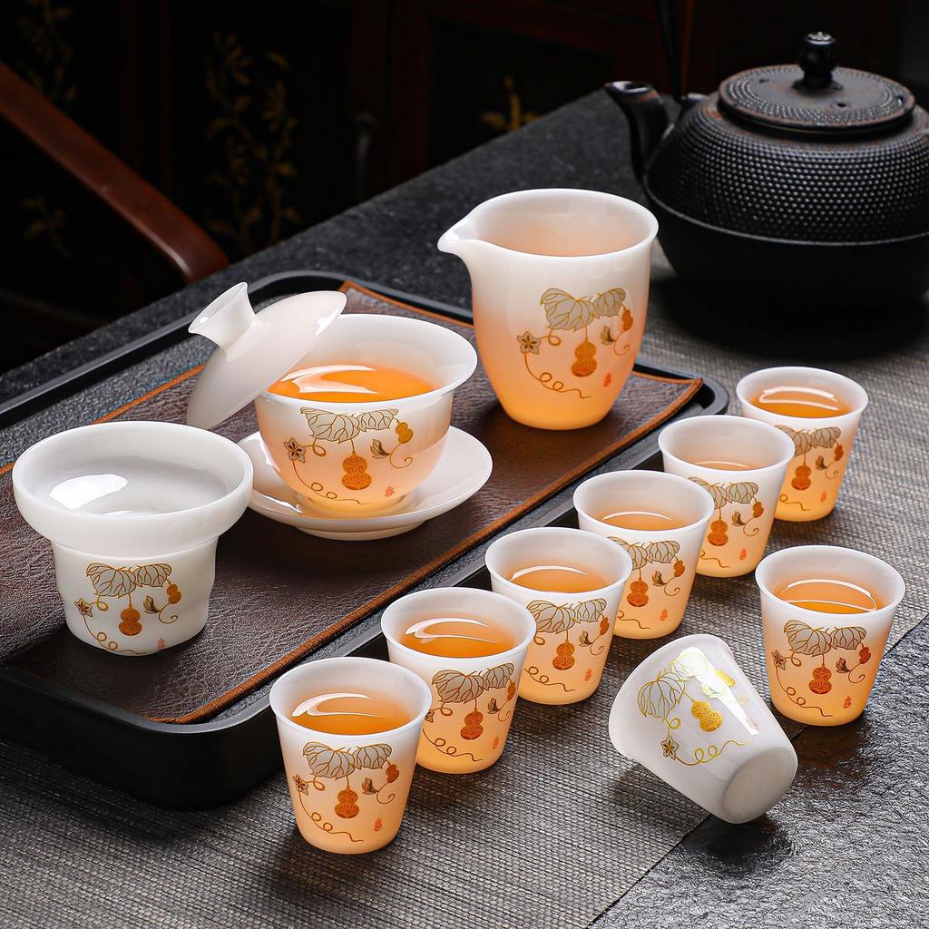 High-grade ice seed jade porcelain tea set merchandise souvenir business company high-end gifts can be done