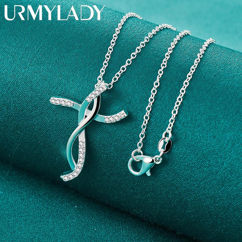 URMYLADY из стерлингового серебра 925 пробы с крестом и цирконием, 18 дюймов, подвеска, ожерелье для женщин, свадебная вечеринка, модные украшения