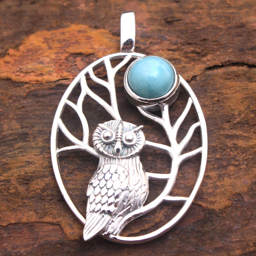 Кулон Сова, Серебряный Кулон, Ювелирные Изделия Ручной Работы из Стерлингового Серебра 925 пробы, Ювелирные Изделия с Драгоценными Камнями, кулон с аметистом, лабрадоритом, розовым кварцем, ларимаром