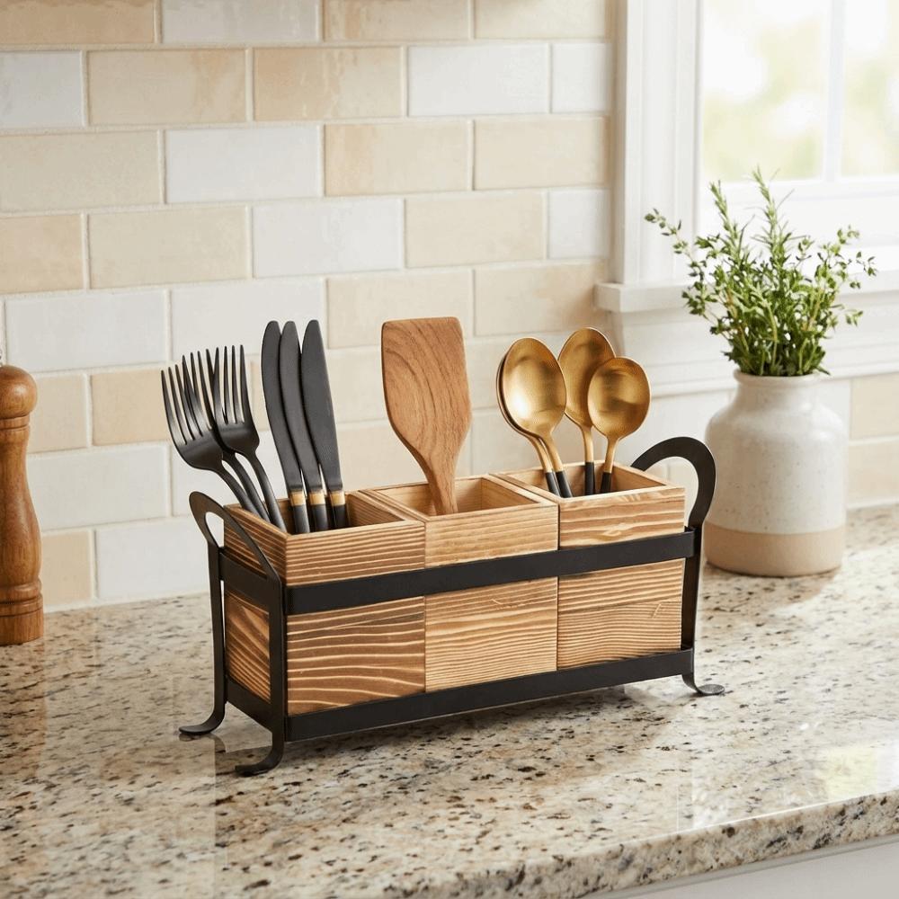 Space Saving Tableware Storage Box Large Capacity Spoons Forks Storage Box Utensil Holder Desktop