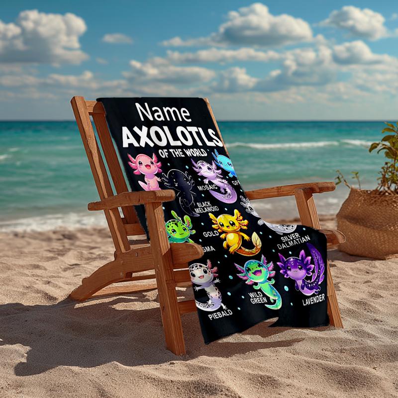 Custom Name Ultra-Soft Beach Towel with Axolotl Theme,Ideal for Pool - Camping, Diving - Perfect Travel Essential, Vibrant Beach Towel.