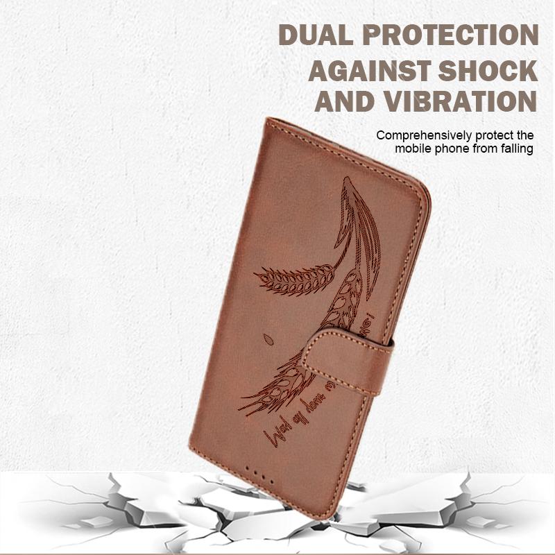 3D Тисненый Еда Ретро Кожаный Чехол-Кошелек для Телефона Книжка Подставка для iPhone 17 16 Pro Max Samsung Xiaomi 15T Redmi 13 Honor 400 Oppo Держатель для Карт Флип-Крышка