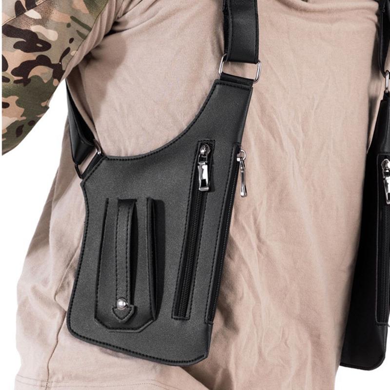 Double Shoulder Strap Multi-Pocket Outdoor Anti-Theft Tactical Fishing Bag Waterproof PU Multi-Purpose Men's Crossbody Bags
