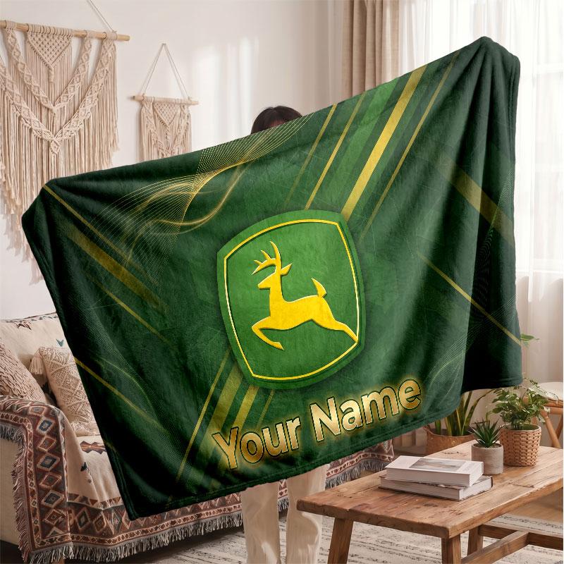 John Deere Flannel Blanket, Custom Name Text Personalized Soft Throw Blanket Home Decor Gift