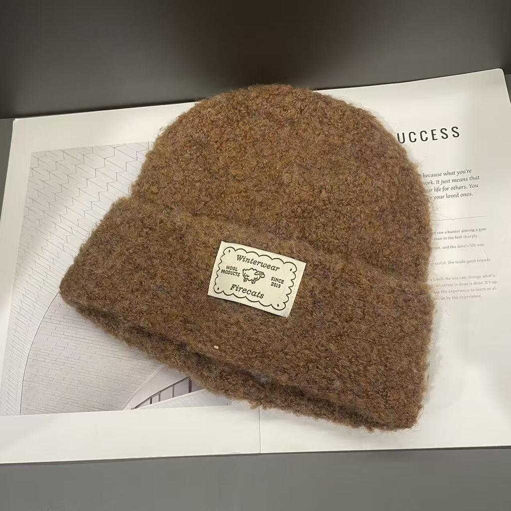 Вязаная шапка-патч для женщин на осень и зиму, теплая и защищающая уши, мягкая и восковая, утолщенная плюшевая шерстяная шапка, демонстрирующая модное лицо