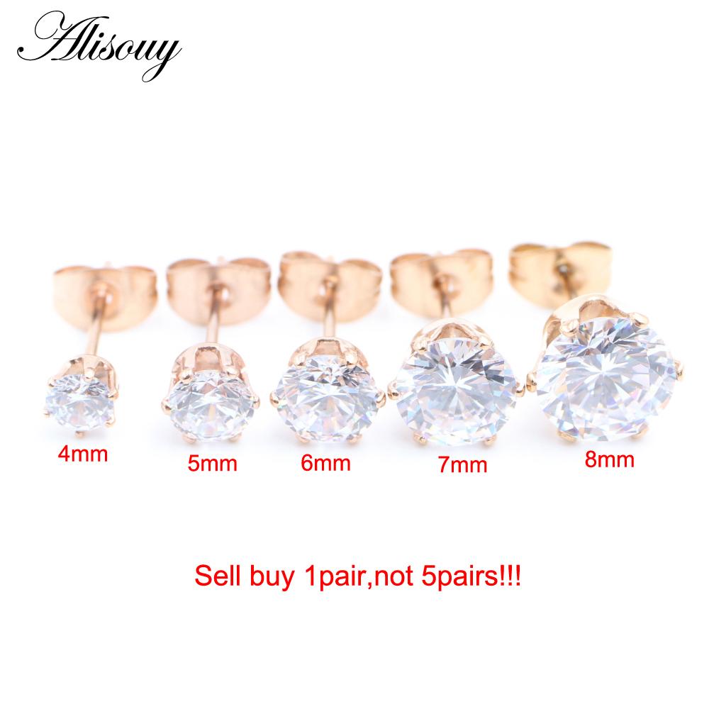 Alisouy 2 шт., нержавеющая сталь, круглый кубический цирконий, кристалл CZ, женские и мужские серьги-гвоздики, хрящ для козелка, пирсинг, ювелирные изделия