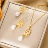 New Design-sensory Zircon Inlaid with Half-edged Butterfly Imitation Pearl Pendant Necklace Earring Jewelry Set