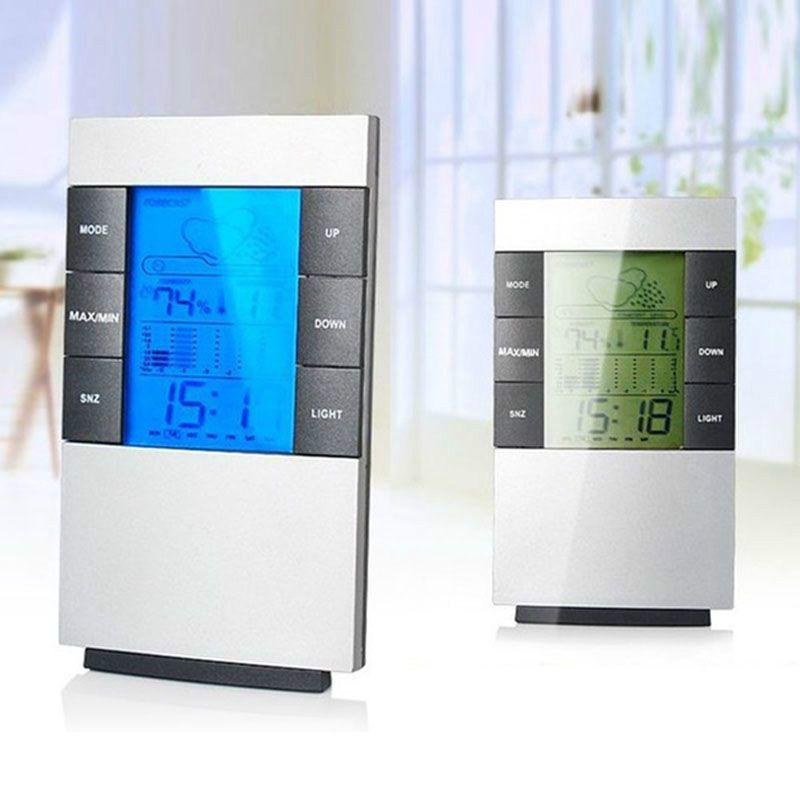 Цифровой гигрометр-термометр LCD, измеритель влажности, прогноз погоды, часы, будильник с автокалибровкой и синей подсветкой