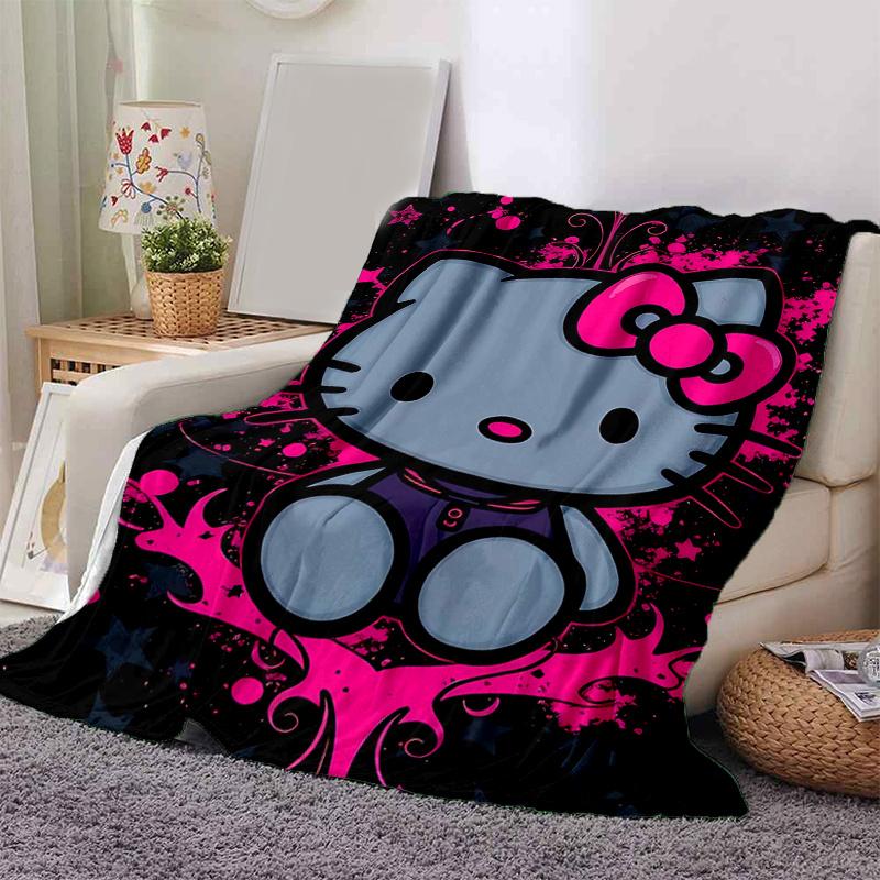 1pc Punk Style Hello Kitty Blanket, Soft Throw Blankets for Bed Couch Sofa, Warm Cozy Home Decor Gift, Living Room, Travel, Camping, Car Blankets, Bea
