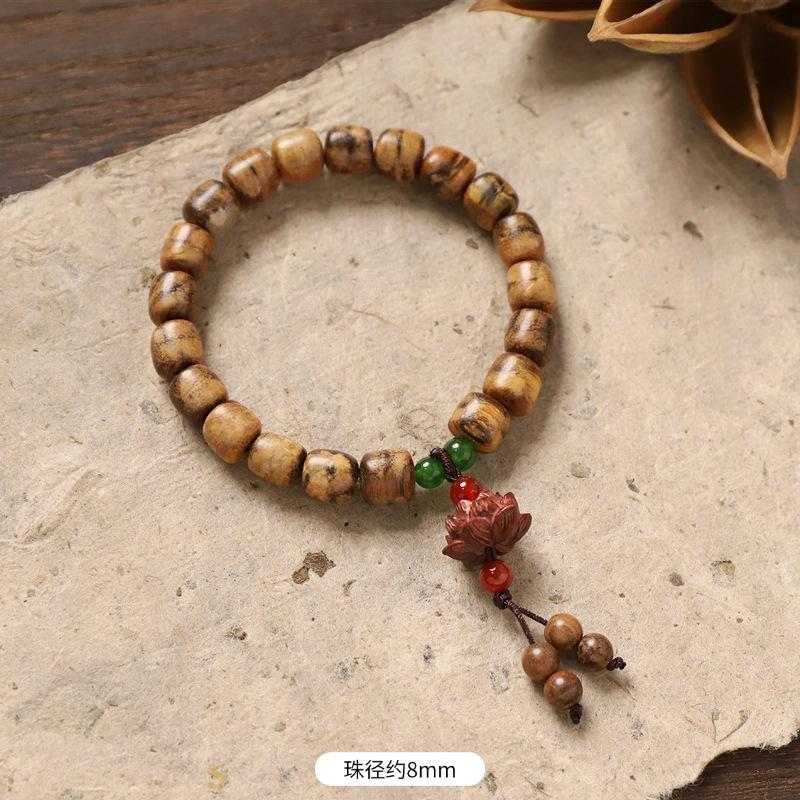 Hua Qinan Agarwood Wood Lotus Lotus Pod Bracelet Tiger Striped Bucket Beads Niche Design Men's and Women's Cultural Play Bracelet