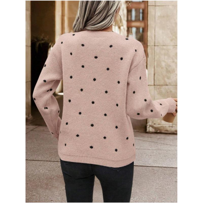 Women S Long Sleeve Crew Neck Pullover Sweater Polka Dot Jacquard Knit