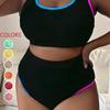 Plus Size Women's Color Block Tie-Dye Tankini Swimsuit P017