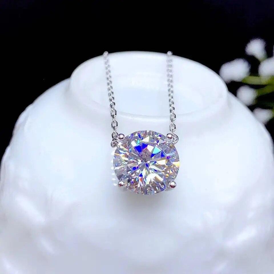 Silver 925 Original 5 Carat Diamond Test Past D Color Moissanite Pendant Necklace Classic Brilliant Cut Gemstone 4 Prong Chain