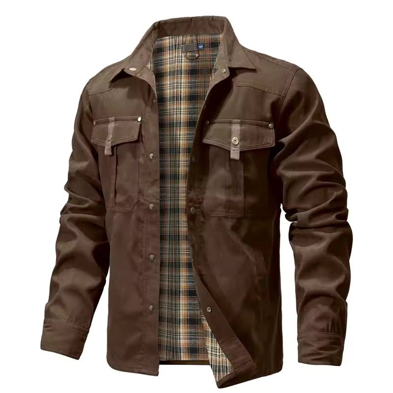 Мужские куртки Весенние Рубашки-пальто на фланелевой подкладке Shacket Повседневные Верхняя одежда на кнопках Западный ковбойский стиль Высококачественный топ