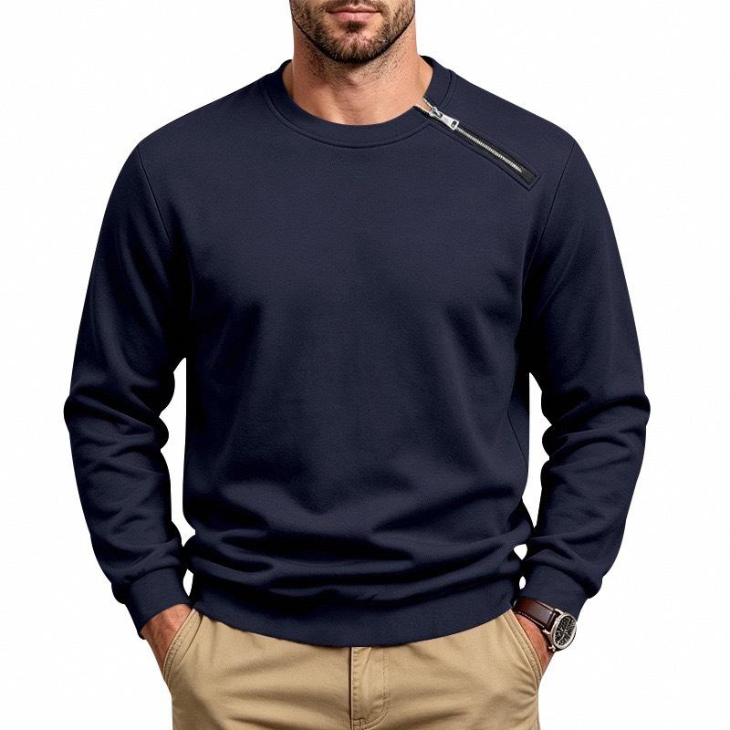 Men S Fleece Lined Round Neck Long Sleeve Pullover Sweatshirt