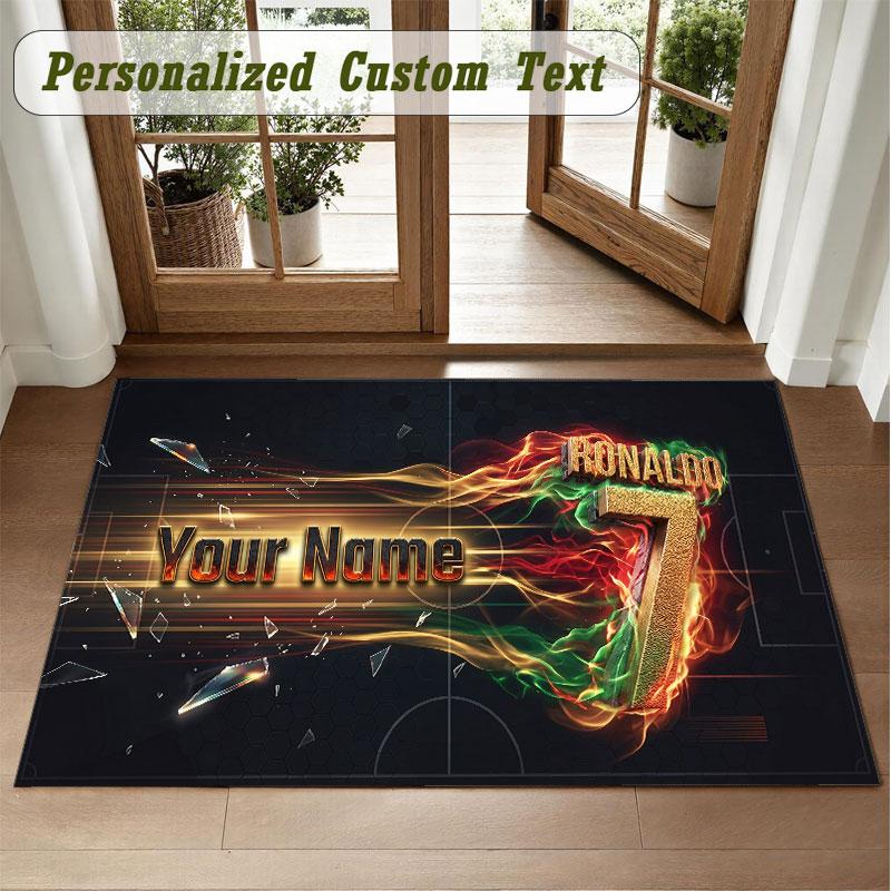 Crystal Velvet Square Rug Custom NameCristiano Ronaldo Pattern Non Slip Home Floor Decor Rug