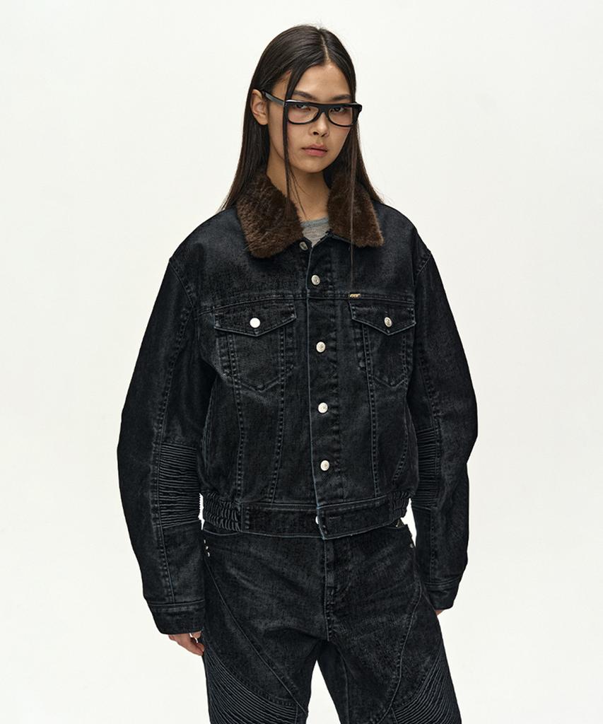 ADSB ANDERSSON BELL Unisex Padded Denim Bomber Jacket (Black)