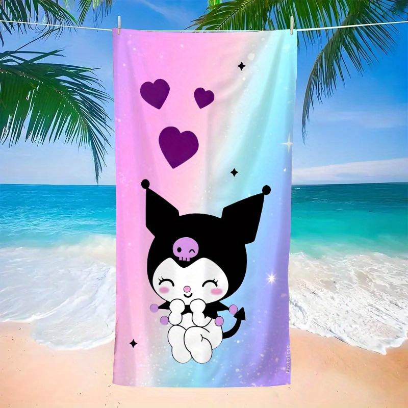 Пляжное полотенце Kuromi Одностороннее 2D-печать Быстросохнущее Микрофибровое полотенце для детей Девочек для Пляжа Бассейна Ванной Милое Каваи Эстетичная Атмосфера