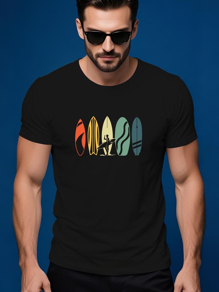 Short Sleeve Tshirt - Surfboard Graphic Print Summer Tee