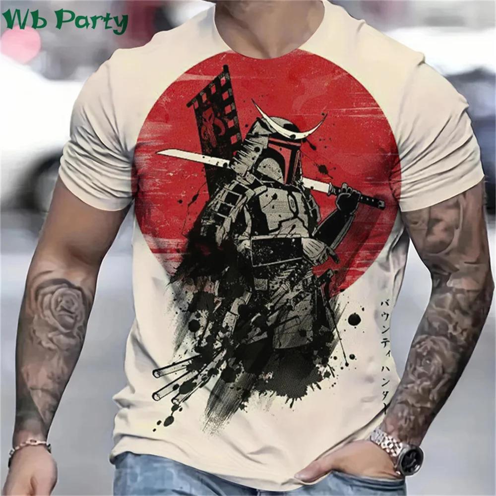 3D Printed Japan Samurai Pattern T-shirts Summer O-Neck Short Sleeve Loose Fashion Personality Street T-shirts