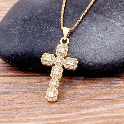 Nidin Fashion Classic Retro Shiny Cubic Zirconia Cross For Women Crystal Cross Choker Pendant Necklace Party Christmas Jewelry
