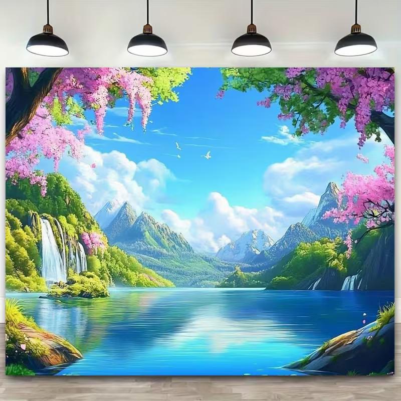 2D Pink Sakura Landscape Backdrop for Wedding & Spring Parties