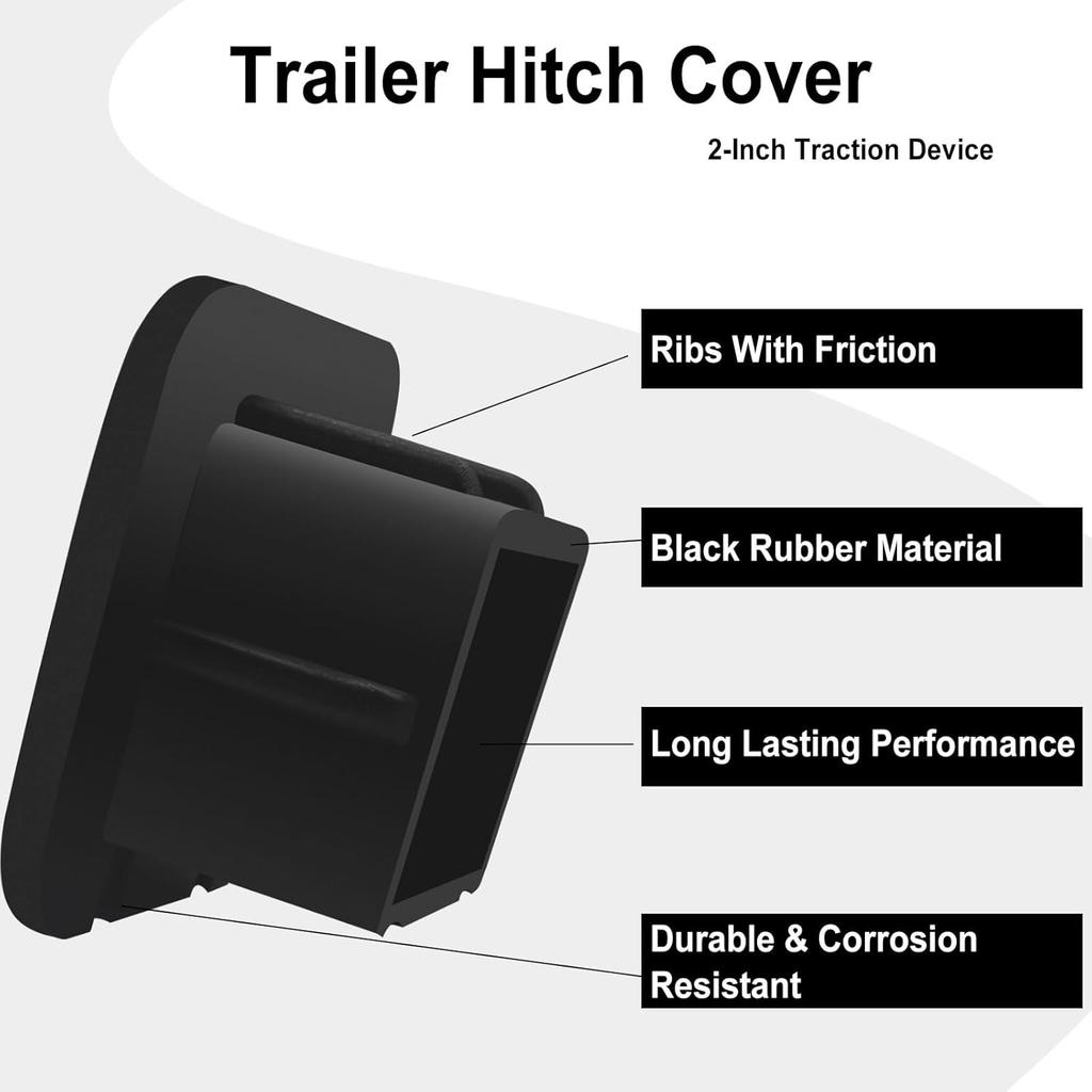 2 Inch Trailer Hitch Cover Black Rubber Tow Receiver Tube Plug Cap Fits For Any 2" X 2" Square Receiver Tube Fits For Class 3 4 5 To-Yota F-Ord G-MC